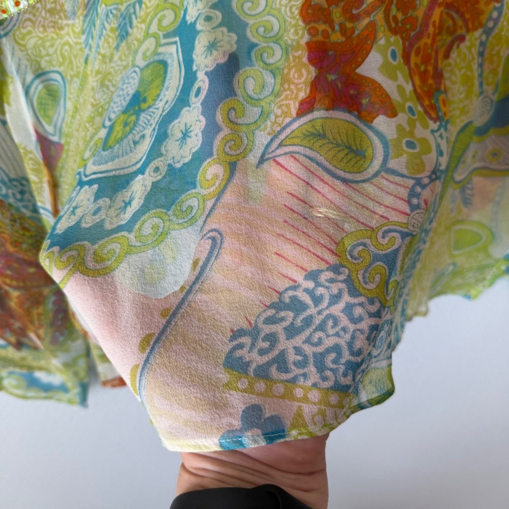 Vtg Cache Blouse 8 M Y2K 90s Paisley Beaded Sheer Bell Sleeve Boho Fairy Whimsy - Picture 9 of 13